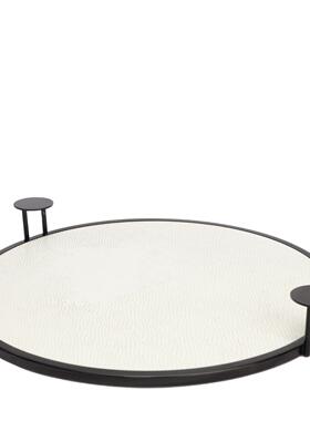 新中式简约金属圆片把手托盘样板房办公室家居客厅桌面装饰摆件