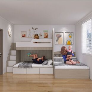 一房变三房床互不干扰母子一屋三床组合上下铺成人儿童错位型榻榻