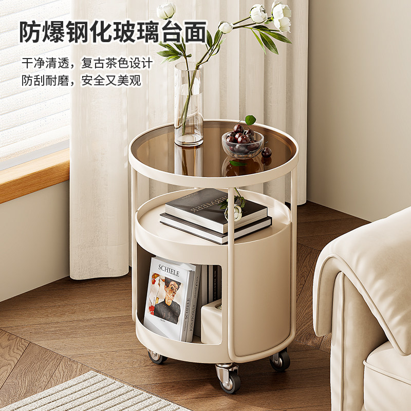 客厅可移动边几沙发茶几轻奢高级感小推车置物架铁艺床头小圆桌子