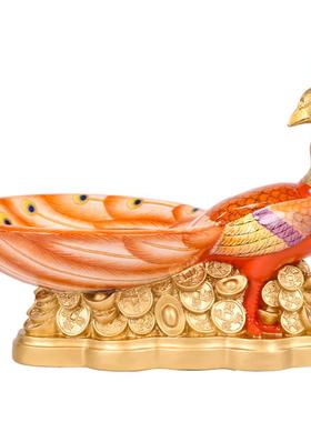 现货原装2025蛇年李居明吉祥物正东孔雀聚宝盆摆件九紫位客厅摆设