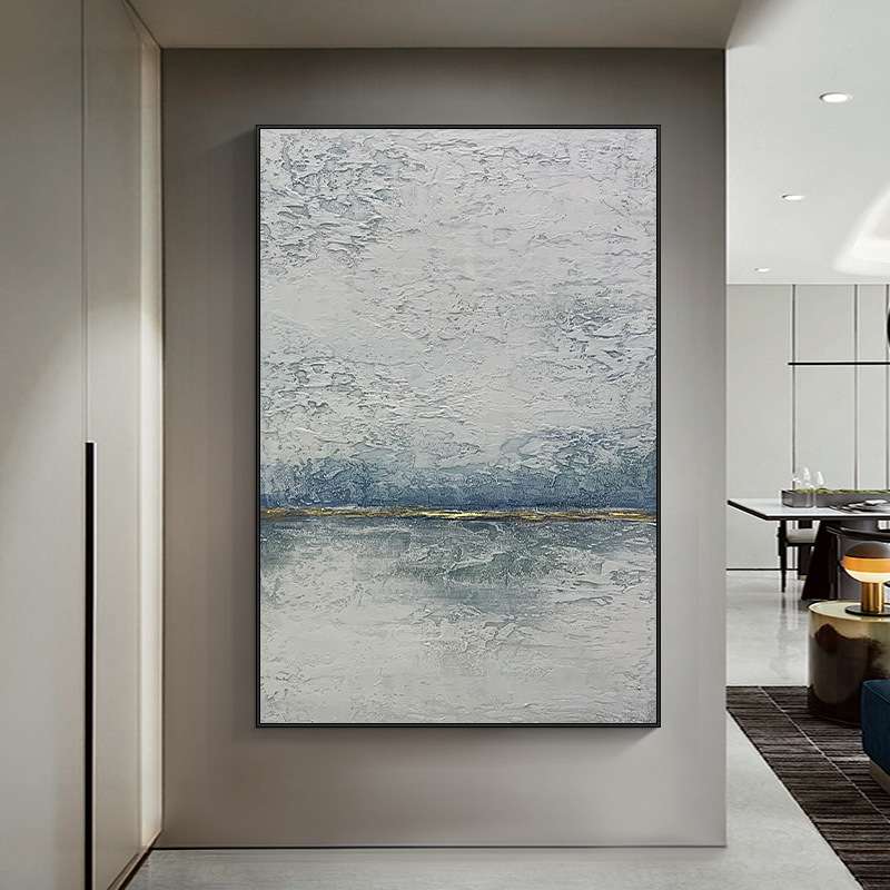 纯手绘油画北欧抽象客厅装饰画竖版肌理玄关走廊挂画挑空别墅壁画图片