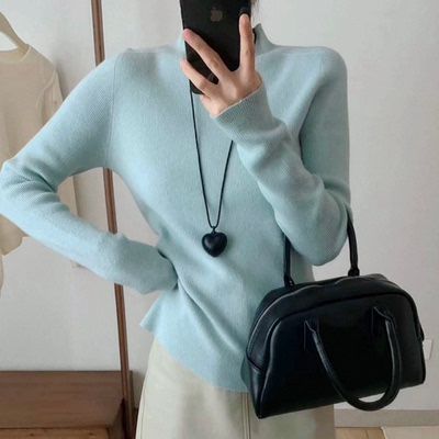 egg smile软糯兔绒一体领针织衫纸片人半高领打底衫秋冬季内搭td