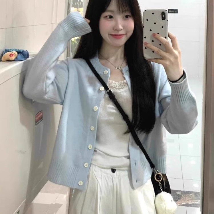 韩系简约百搭软糯开衫慵懒风毛衣马甲2025秋冬新款宽松针织mj