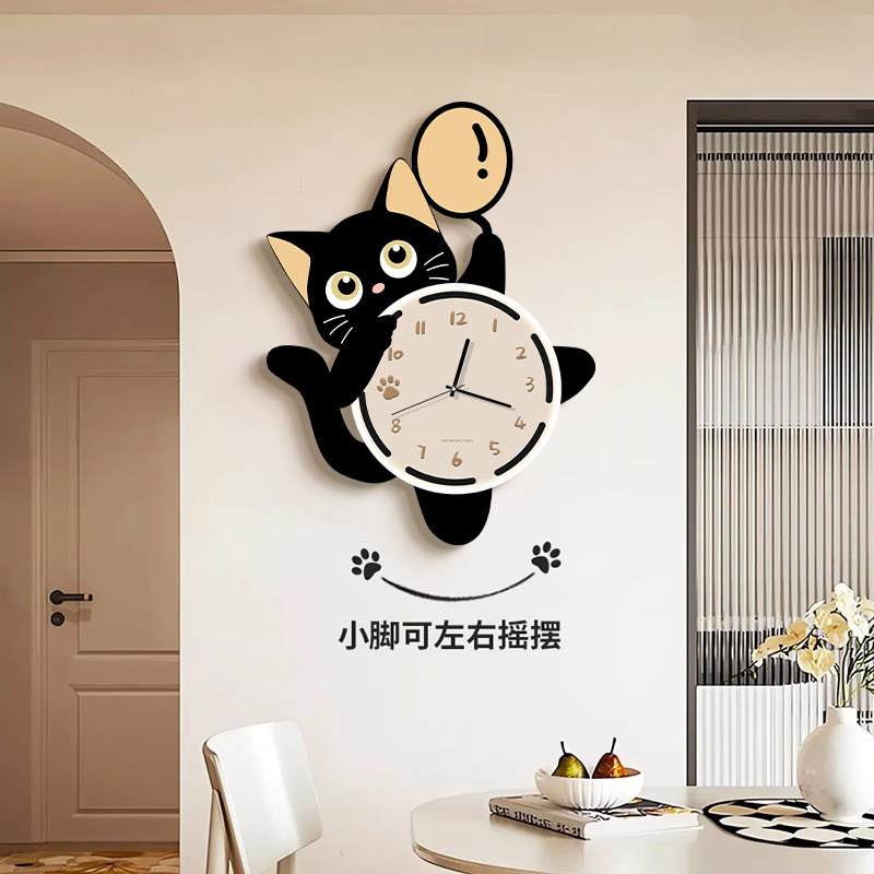 Card yue可爱猫咪客厅挂钟创意时钟挂墙新款钟表家用艺术挂表卡通