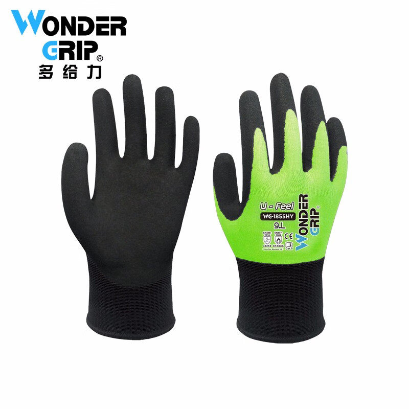 多给力WG1855HY涂层劳保手套可触屏点珠防滑丁腈发泡维修园艺保养