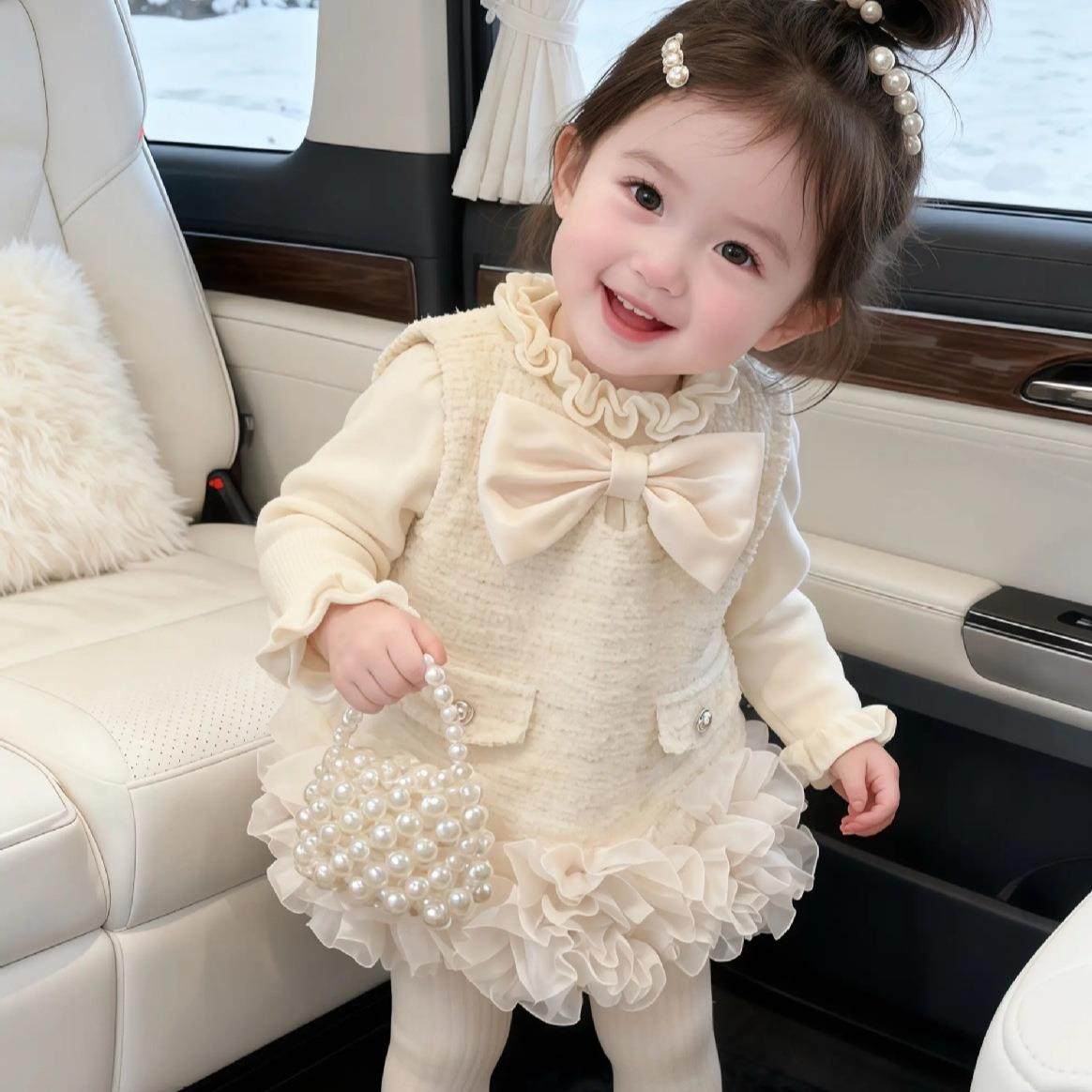 女童小香风背心裙冬装2025新款周岁礼服裙女宝宝公主裙加绒连衣裙