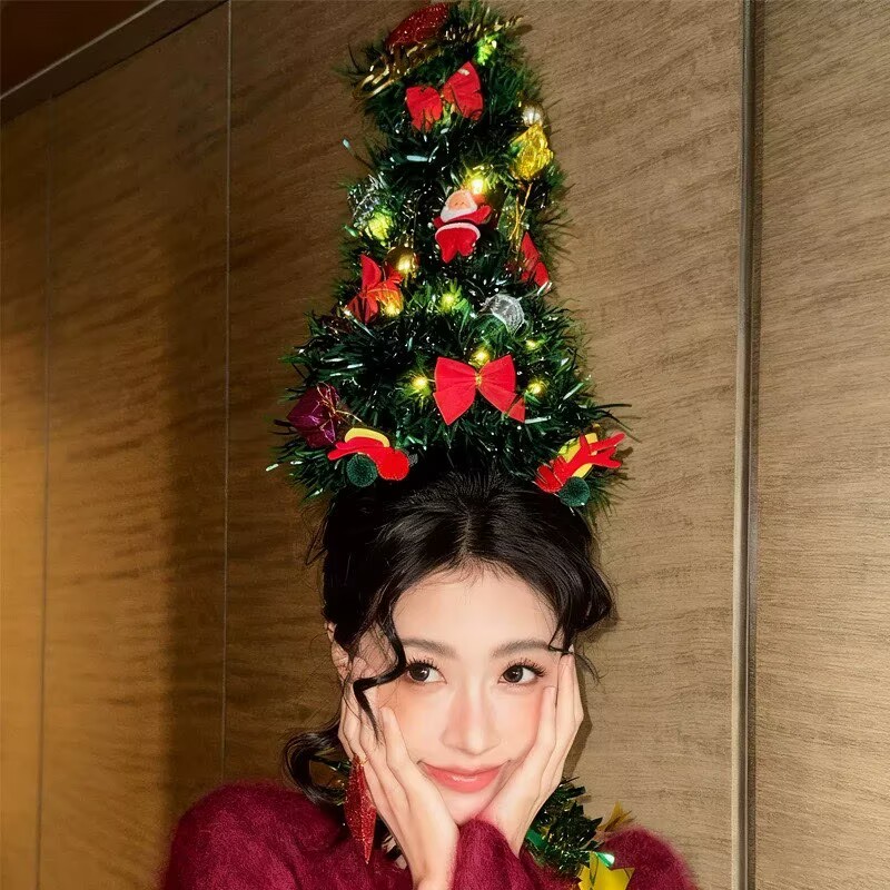 超出片的~头顶圣诞树装饰头饰手工diy圣诞节装饰品氛围感拍照道具