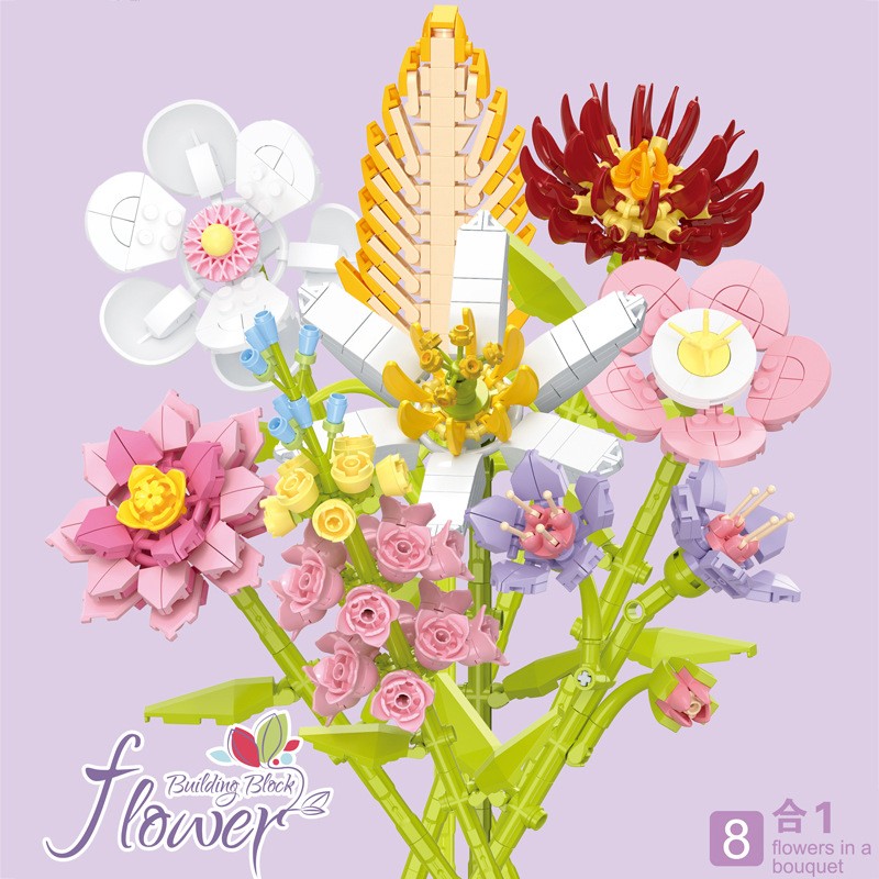 儿童益智小颗粒拼装积木花真茉莉雏菊积木模型乐高