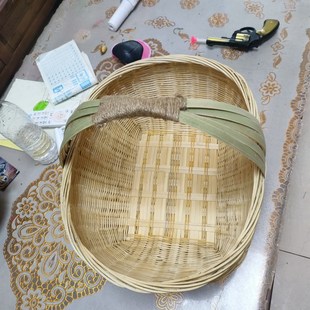 手工竹编制品家用j椭圆形手提篮买菜篮购物篮竹青编织鸡蛋篮竹篮