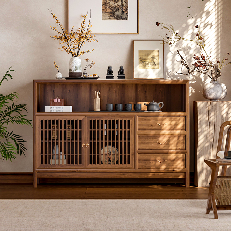新中式实木餐边柜多功能储物柜
