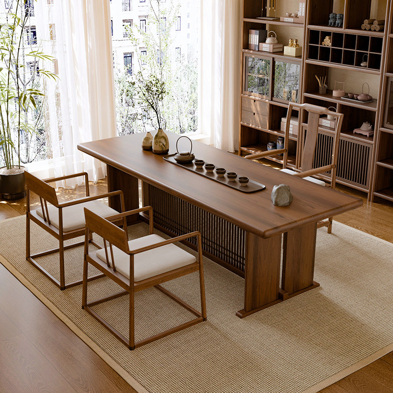 新中式胡桃木色茶桌禅意实木