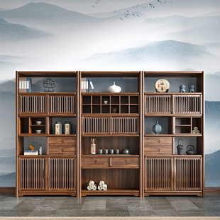 新中式实木博古架展示柜书柜老榆木多宝阁茶叶茶具柜茶室古董置物