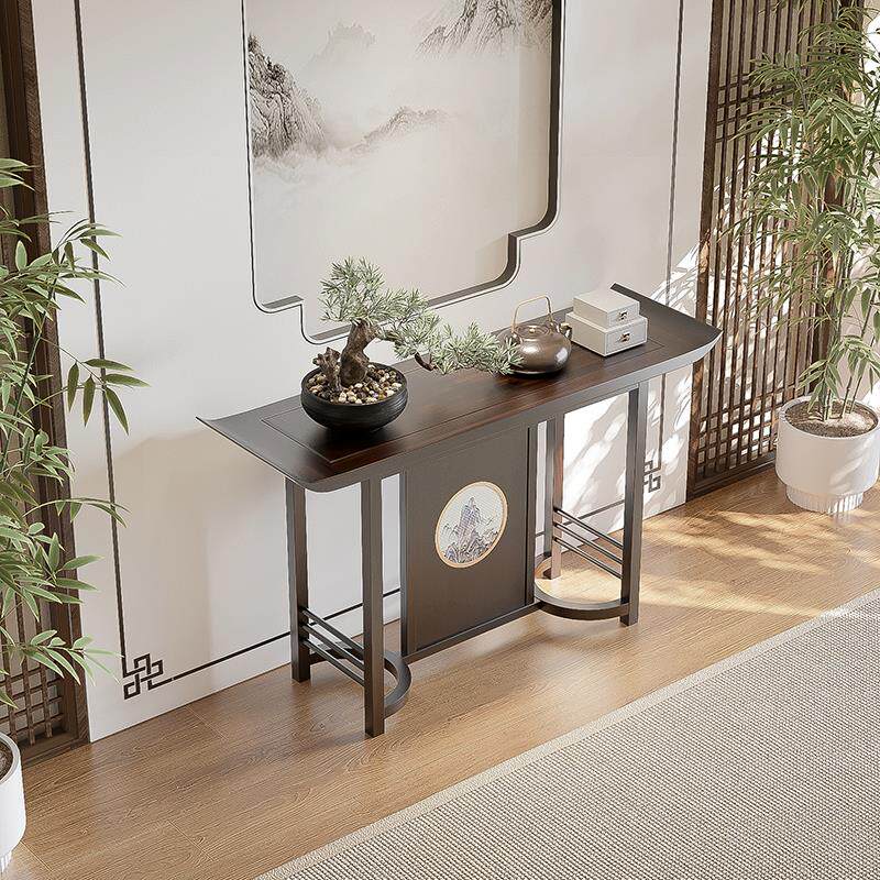 新中式玄关桌端景台乌金木色家具