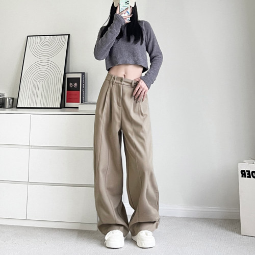 红色萝卜裤女2024冬季s大码胖mm显瘦阔腿裤休闲裤宽松拖地直筒裤