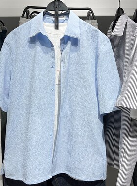 24年夏季新品男装天蓝色宽松泡泡纱休闲短袖衬衫ZA7380566 403