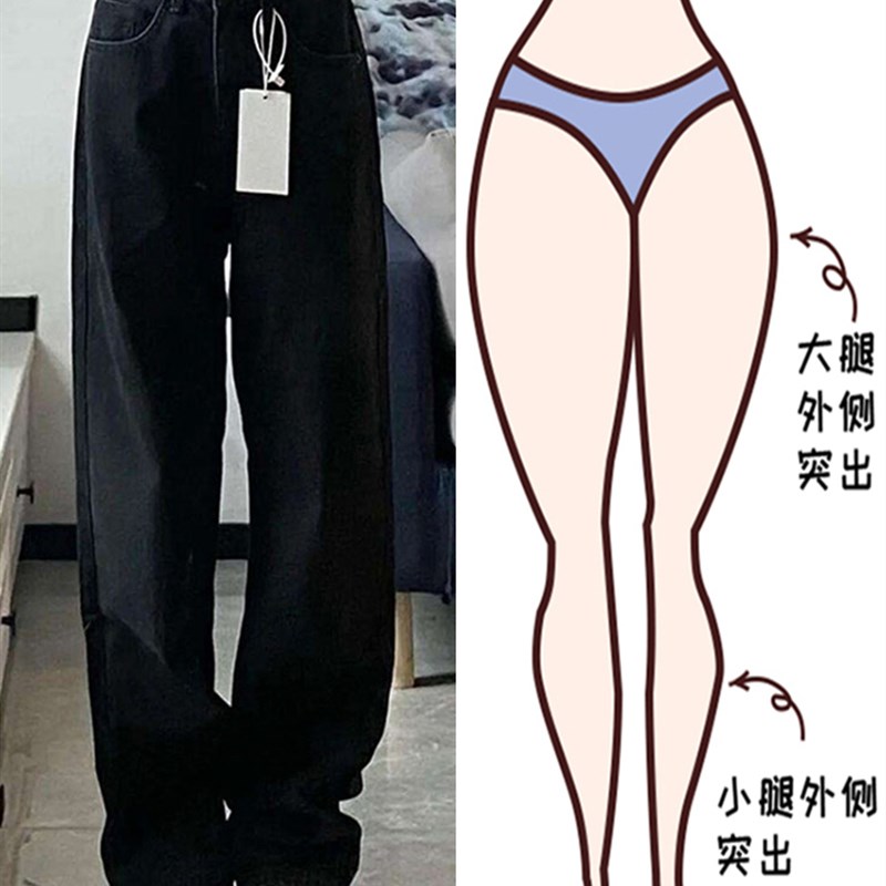 烟灰色高腰直筒牛仔裤女秋季大码胖妹妹mJm宽松遮肉显瘦拖地阔腿