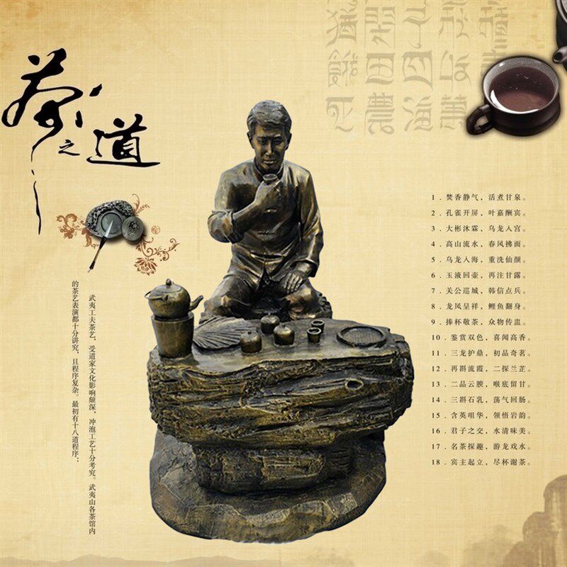 玻璃钢茶文化雕塑仿铜人物制茶流程商业街广场公园林采Z茶喝茶人