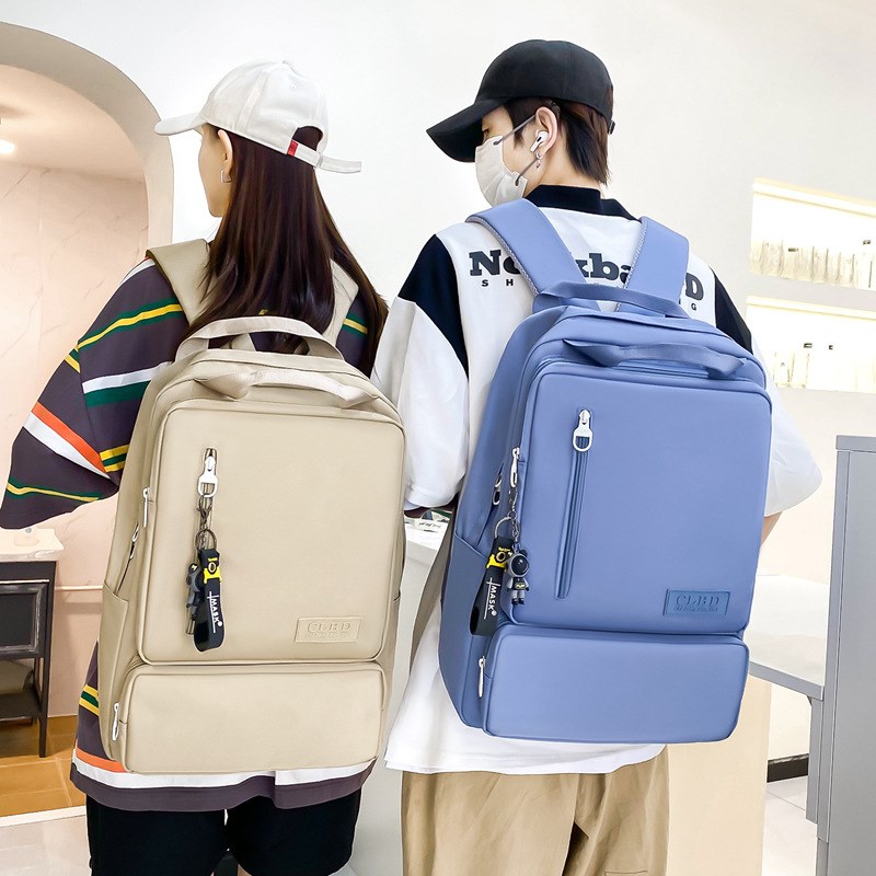 大学生纯色书包女生高中学生初中生电脑包男生小学生简约双肩背包