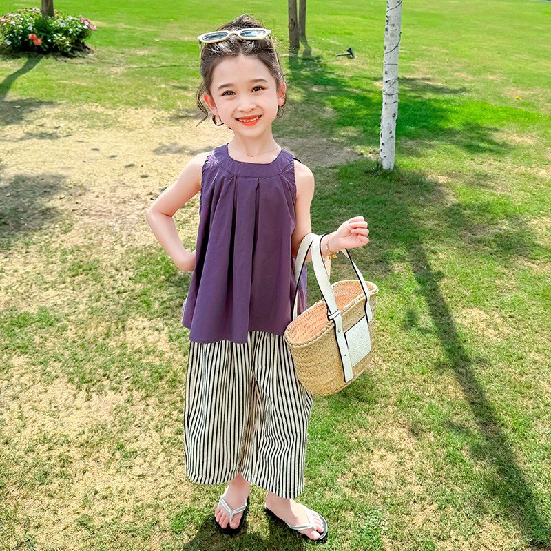 女童套装夏季2024新款洋气儿童薄款时尚宝宝N休闲背心阔腿裤两件