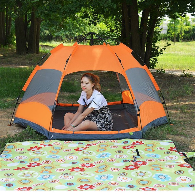 野营六角帐篷4-6人 全自动家庭帐篷 野营野外露营蒙古包双层帐篷