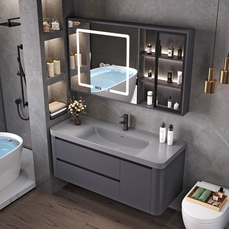 新款网红绮美石肤感一体盆浴室柜卫生间洗漱台洗手洗脸盆柜组合