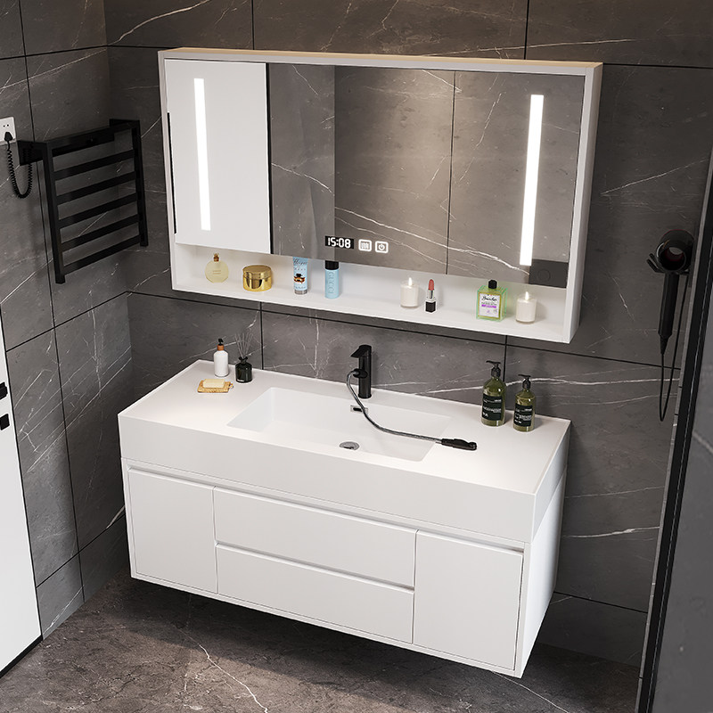 卫生间轻奢简约浴室柜组合卫浴纳米一体盆洗手脸盆白色洗漱台套装