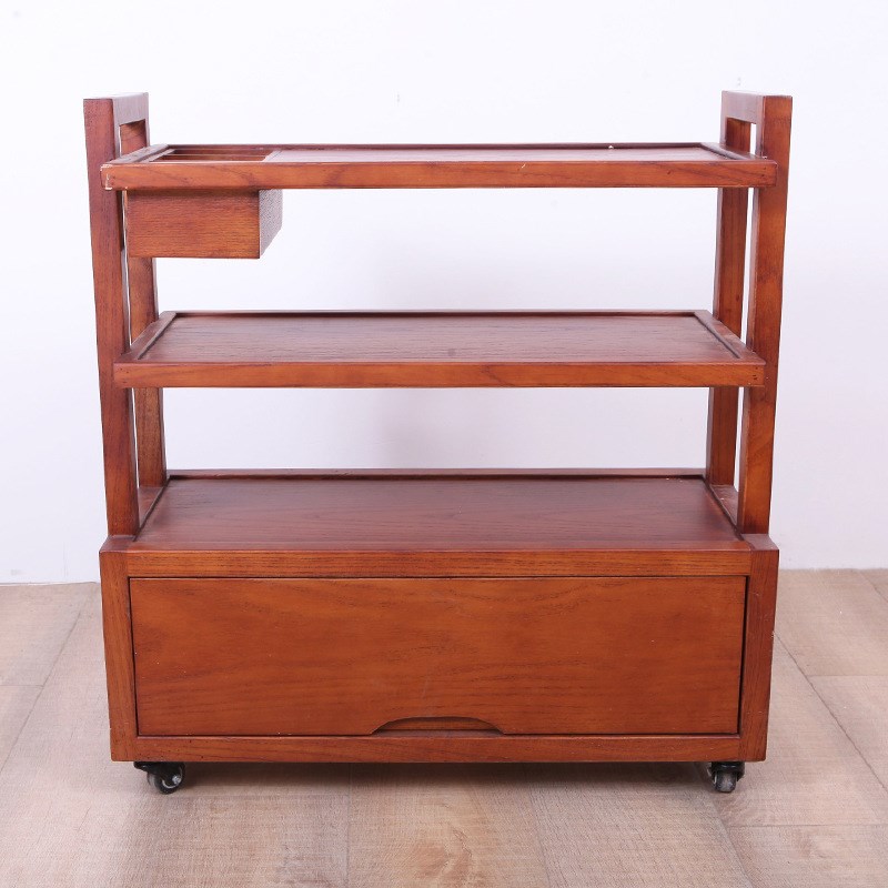 实木菜架火锅店桌边商用四层收纳摆菜架可移动落地带轮厨房置物架