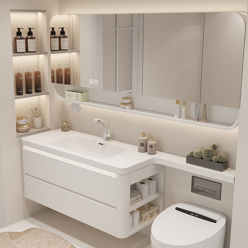 可丽耐一体盆高级灰洗漱台马桶延长浴室柜组合实木烤漆洗脸盆定制