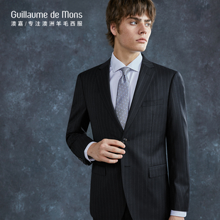 澳嘉 新郎结婚礼服男士 纯羊毛西装 藏青商务休闲正装 西服 男套装