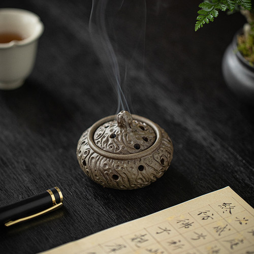 陶瓷迷你香炉家用l室内复古小号香薰炉中式禅意茶室茶盘熏香小摆