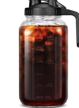 64oz带刻度梅森罐冷水壶玻璃壶32oz套装咖啡过滤网把手盖子玻璃瓶