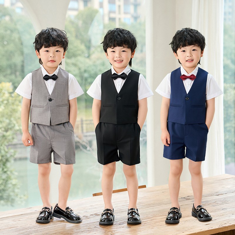 儿童西装夏季男童英伦p马甲套装小童六一演出摄影服宝宝花童婚礼