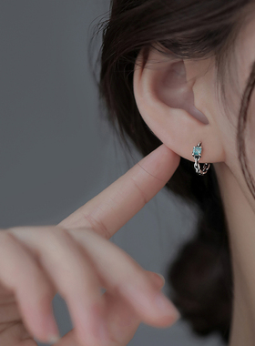蓝色水晶素圈耳环女202t4年新款潮冷淡风小众时尚设计感耳钉耳饰