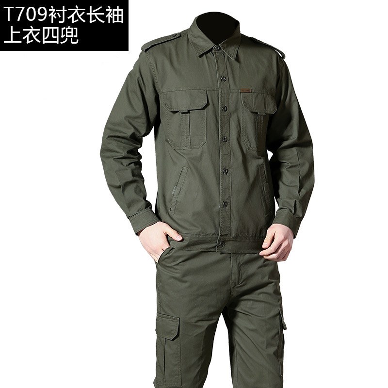 夏季纯棉军绿薄款短袖套装男焊工机修工地劳保服耐磨耐脏工装制服