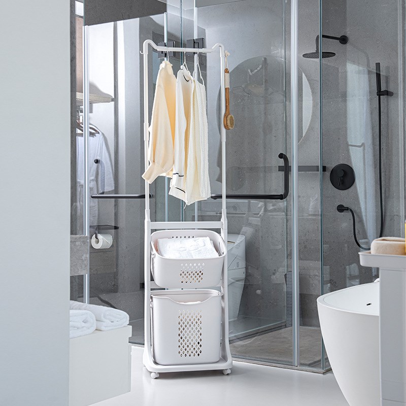 家用衣帽架落地卧室置物架脏衣服收纳架挂衣架手提收纳筐晾衣架