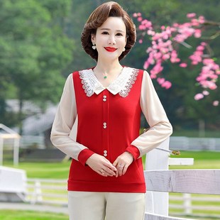 Z长袖 妈妈春装 中老年女夏装 洋气40岁50中年女T恤小衫 上衣服 打底衫