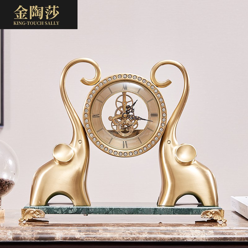 黄铜大象台钟欧式别墅客厅玄关座钟摆件桌面N台式钟表现代简约坐