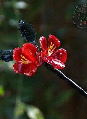 凌霄花热缩花h簪 檀木发簪古风汉服头饰手工发钗国风中式簪子