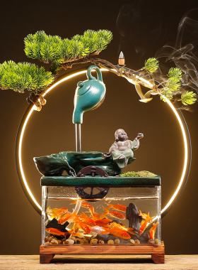 流水生财摆件g循环水喷泉加湿创意办公室客厅桌面鱼缸开业乔迁礼