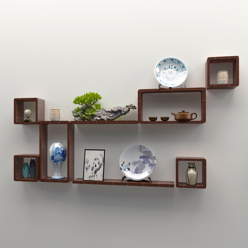 墙上置物架免打孔创意格子卧室客厅电视背景墙实木V装饰架墙面隔