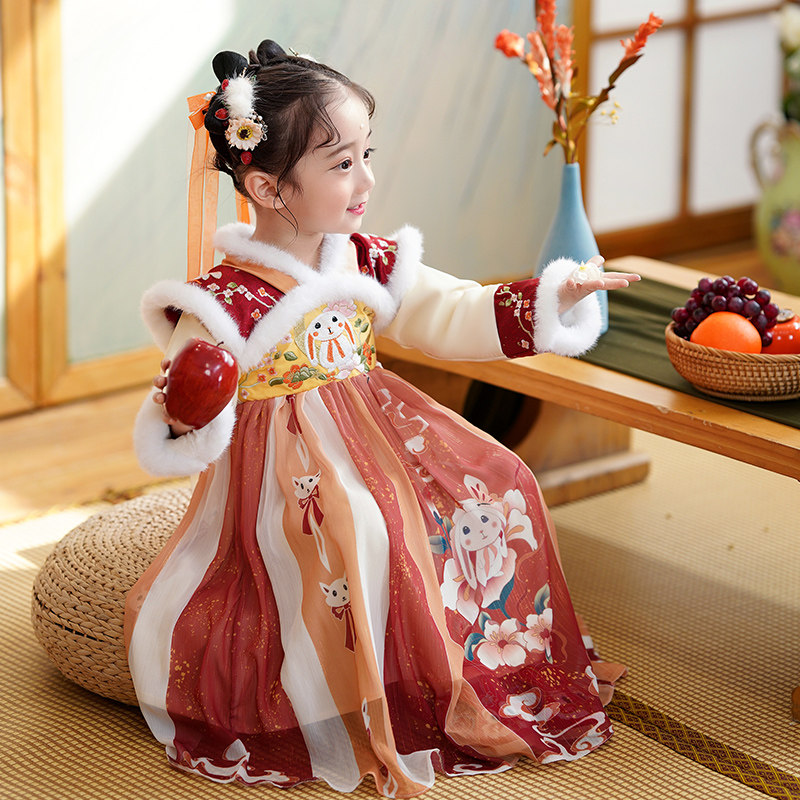 汉服女童冬款儿童古风童装小女孩中国风洋装女宝拜年服唐装襦裙