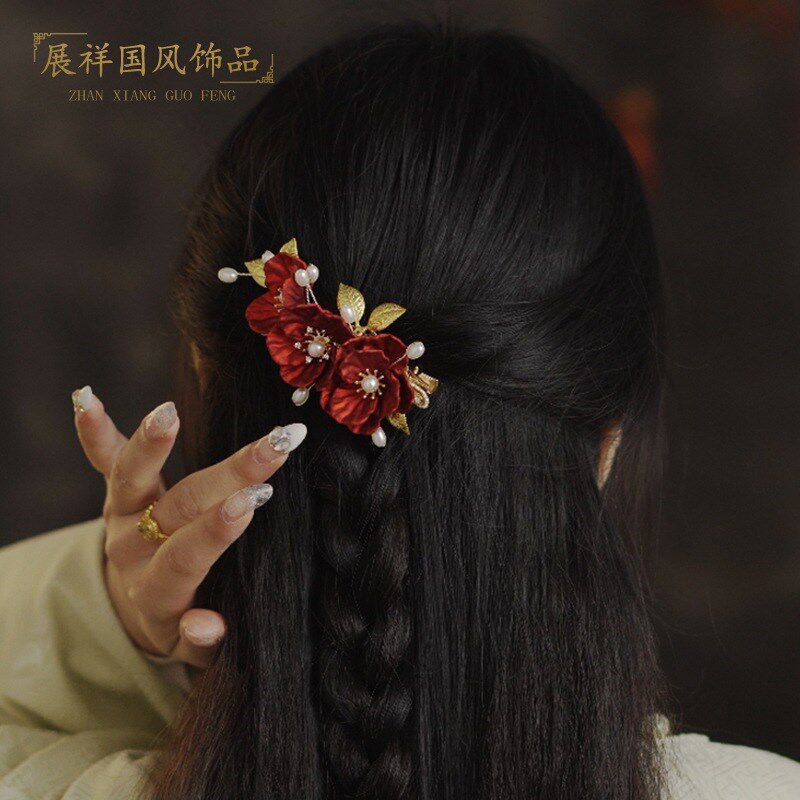 气质敬酒服头饰新娘红色简约大气结婚敬酒礼服发夹婚礼发夹女