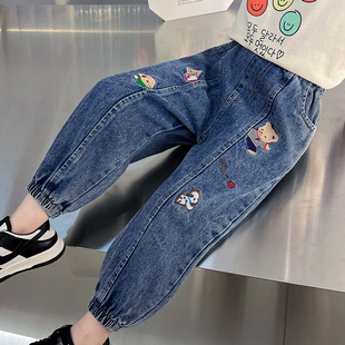 罗卜裤 韩版 洋派春秋款 儿童秋Y季 老爹 小女孩宽松牛仔裤 女童哈伦裤