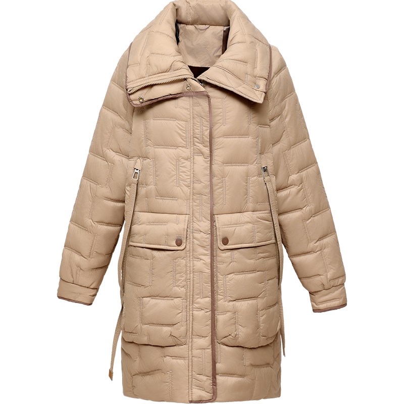 羽绒棉服女中长款2025新款y冬季版型好看洋气翻领保暖棉衣显瘦棉