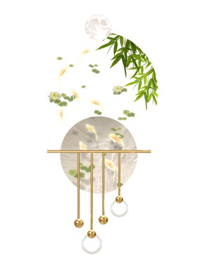 极速九鱼图入户门玄关装饰画奶油风竹子发光壁画S绿植走廊过道带