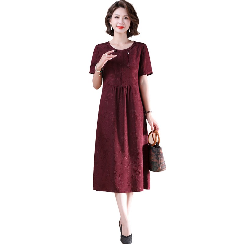 中年妈妈过c膝连衣裙2025夏季新款大码50岁时尚复古中国风百搭裙