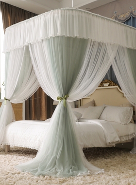 新品20b23新款加密U型导轨蚊帐家用加厚公主风一体式床帘双层床幔