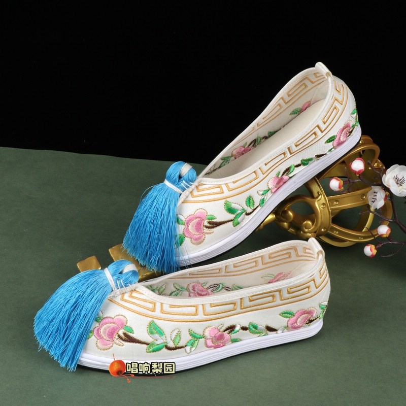 极速戏曲鞋花旦古装汉服影视京剧A越剧青衣秀禾鞋小姐平底绣花布