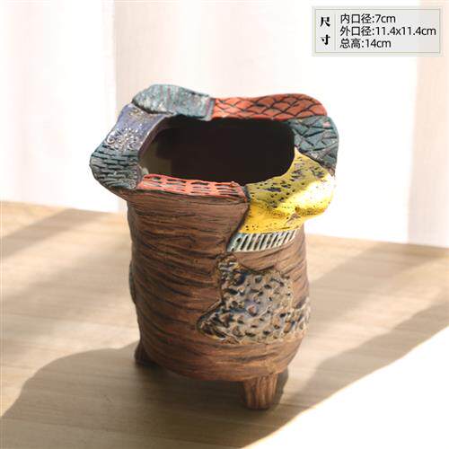 新品手绘飞碟宽口多m肉植物带脚透气粗陶瓷花盆老桩拼盘组合火锅