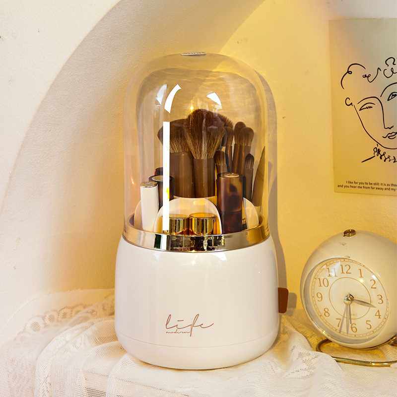 新品旋转化妆刷收纳筒防尘眼影刷子桶桌面梳妆Q台置物架口红盒笔